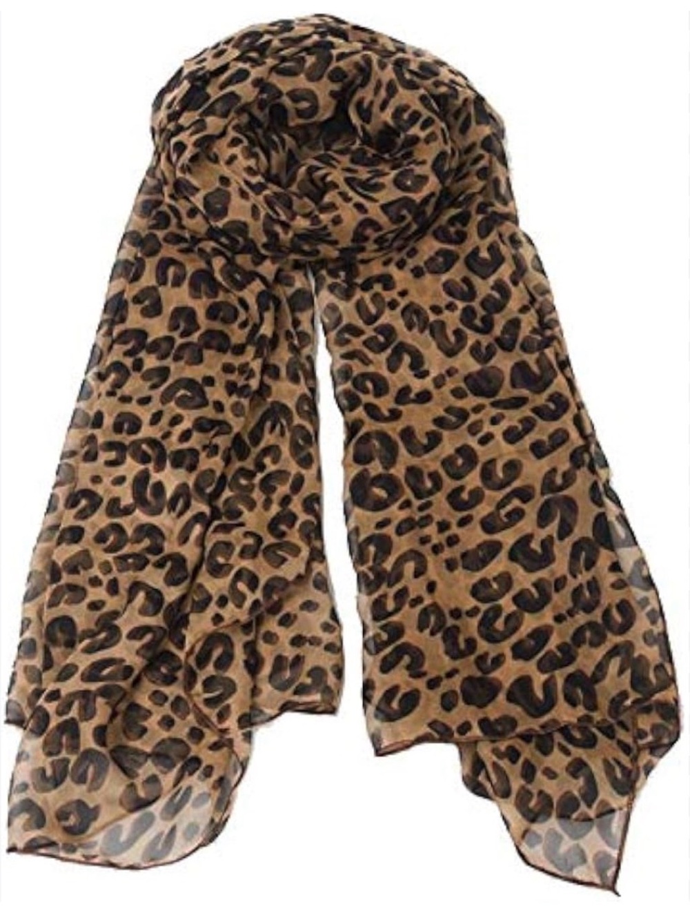 Leopard Print Lightweight Womens Scarf - Brown/Black
